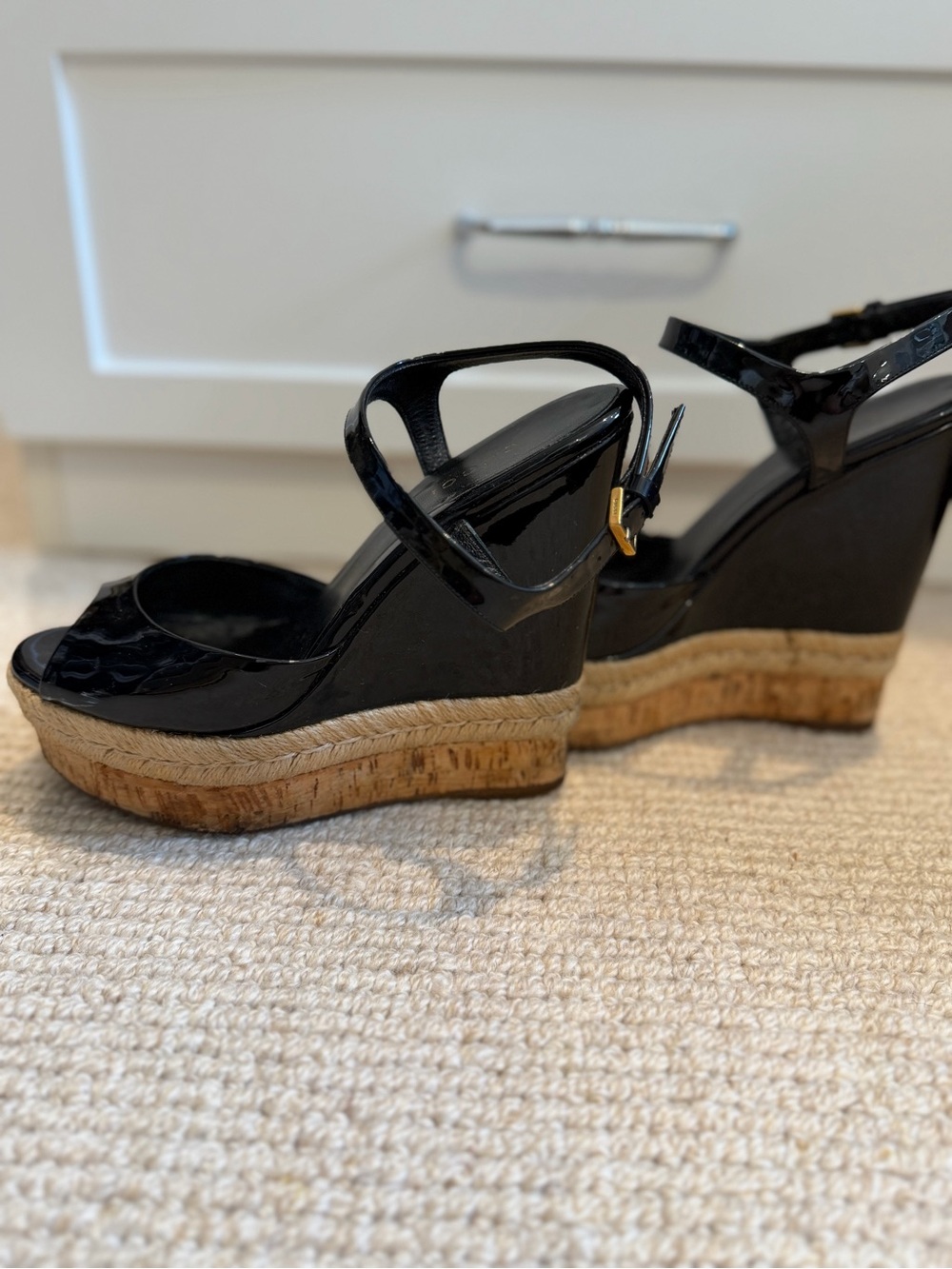Gucci Black Patent Leather Wedge Espadrille with Cork Platform - Picture 5 of 7